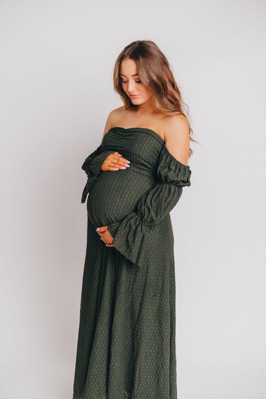 Corrine Tiered Sleeve Maxi Dress with Pockets in Hunter Green - Bump Friendly