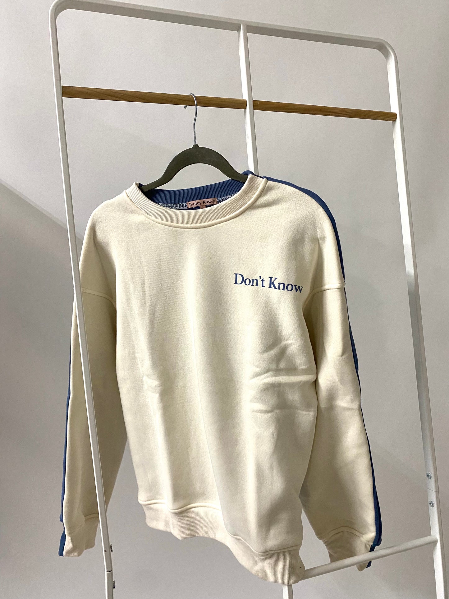 Blythe "Don't Know, Don't Care" Pullover in Cream/Vintage Blue