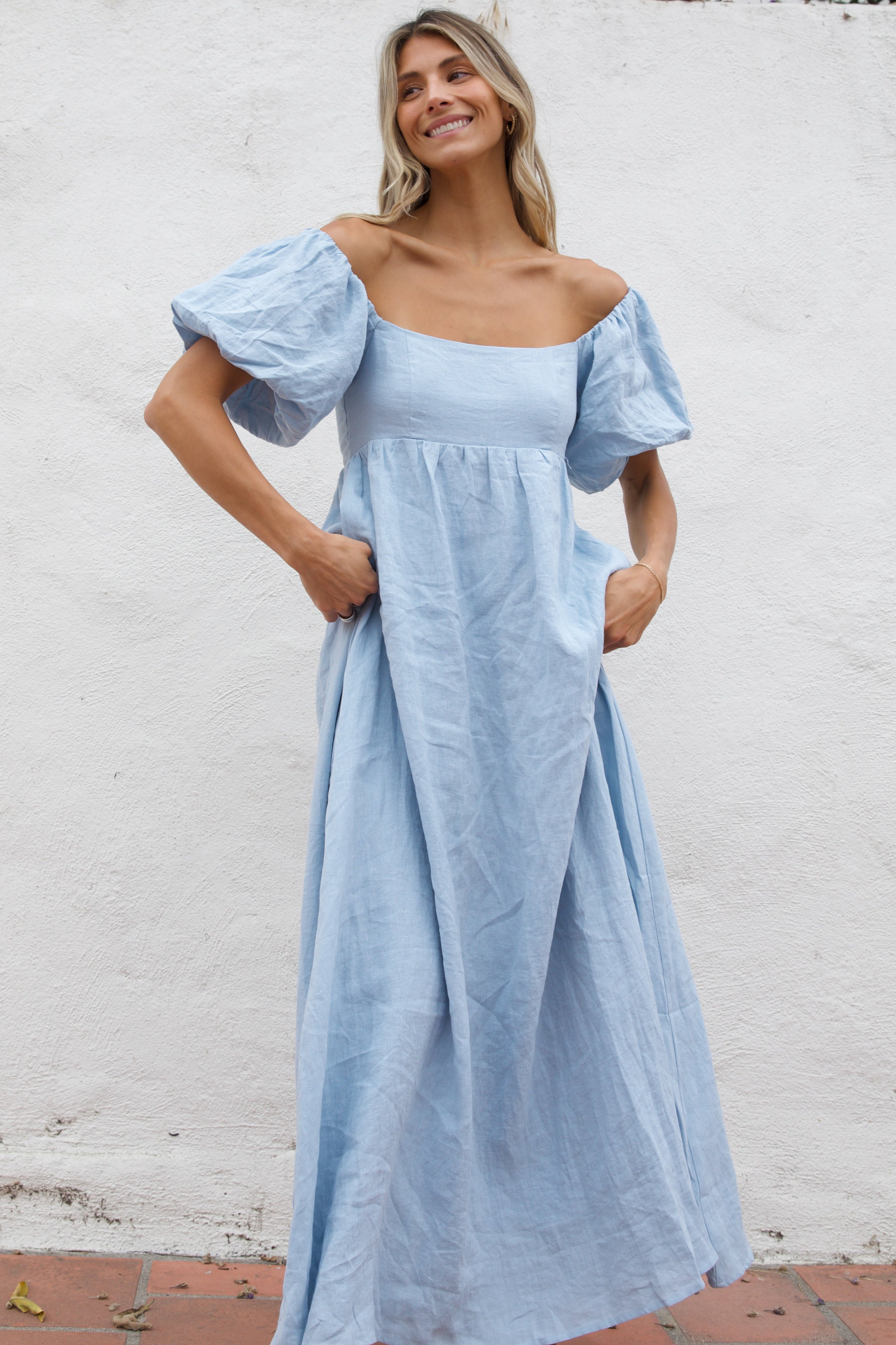 white stuff linen dress sale Val Linen Blend Dress in BLUE PRINT
