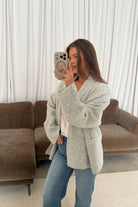 Annabelle Relaxed Shawl Collar Open Front Cardigan in Birch, side view