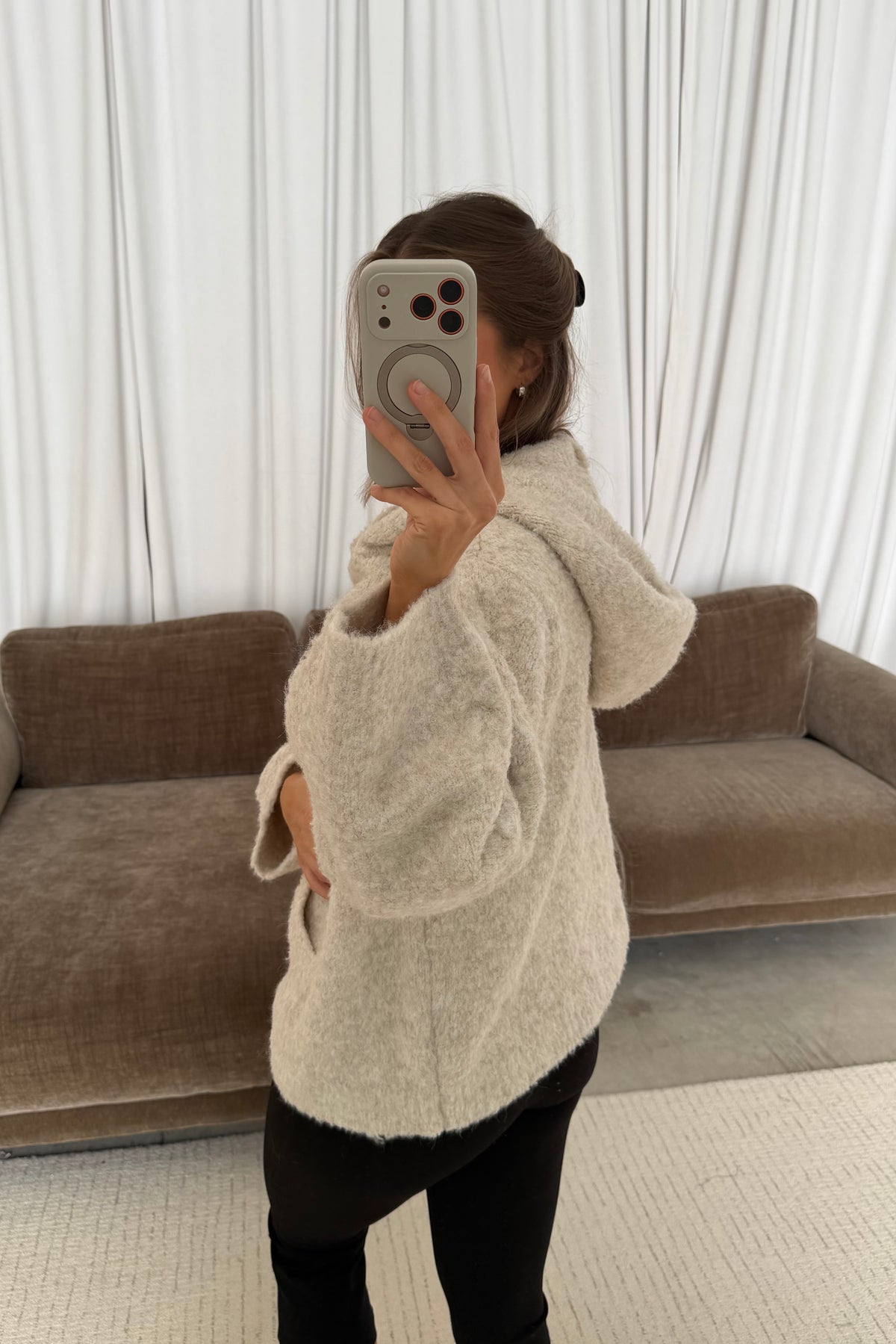 Tilly Oversized Chunky Hooded Sweater in Oatmeal, another angle