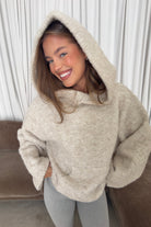 Tilly Oversized Chunky Hooded Sweater in Oatmeal, styled view