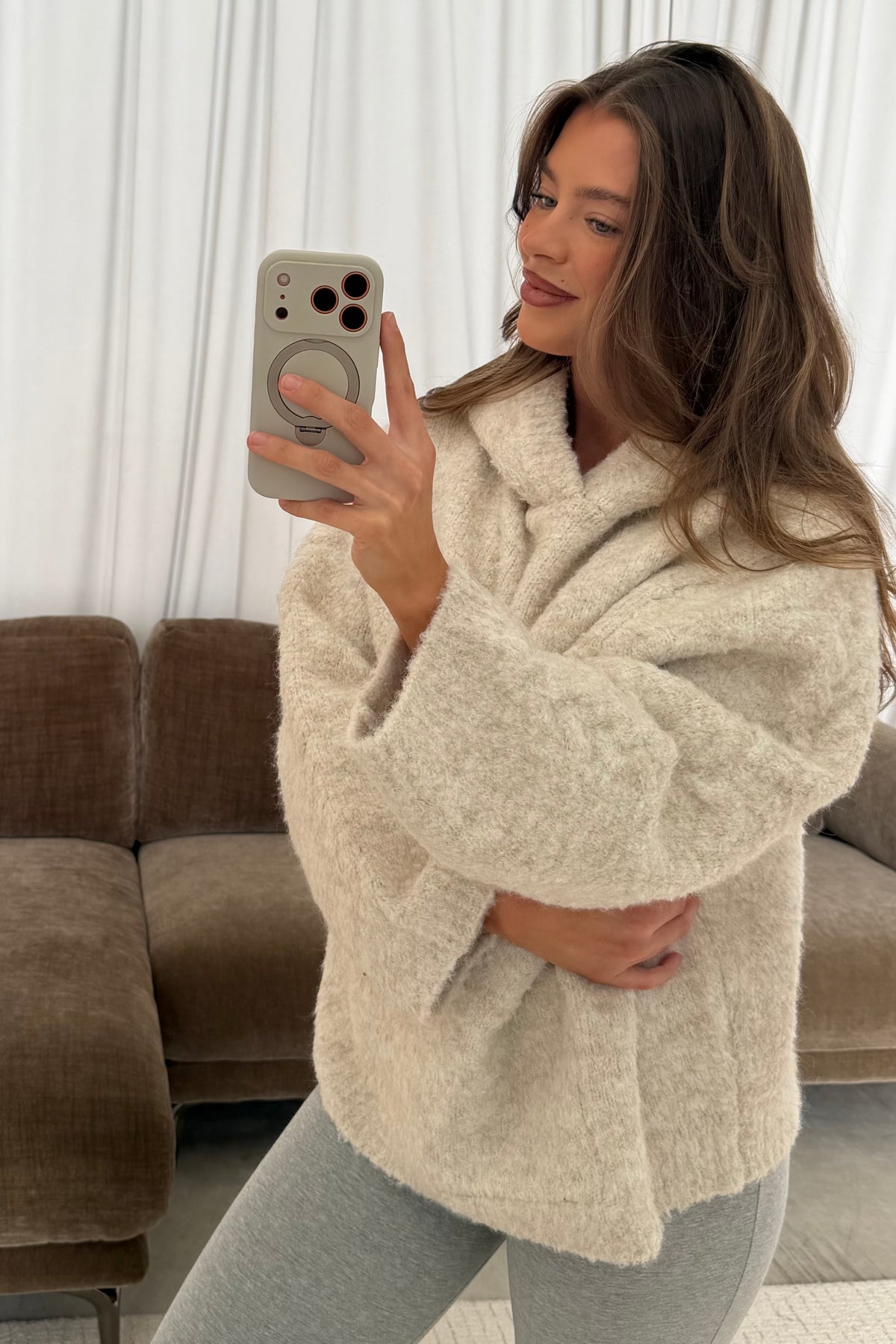 Tilly Oversized Chunky Hooded Sweater in Oatmeal, another angle