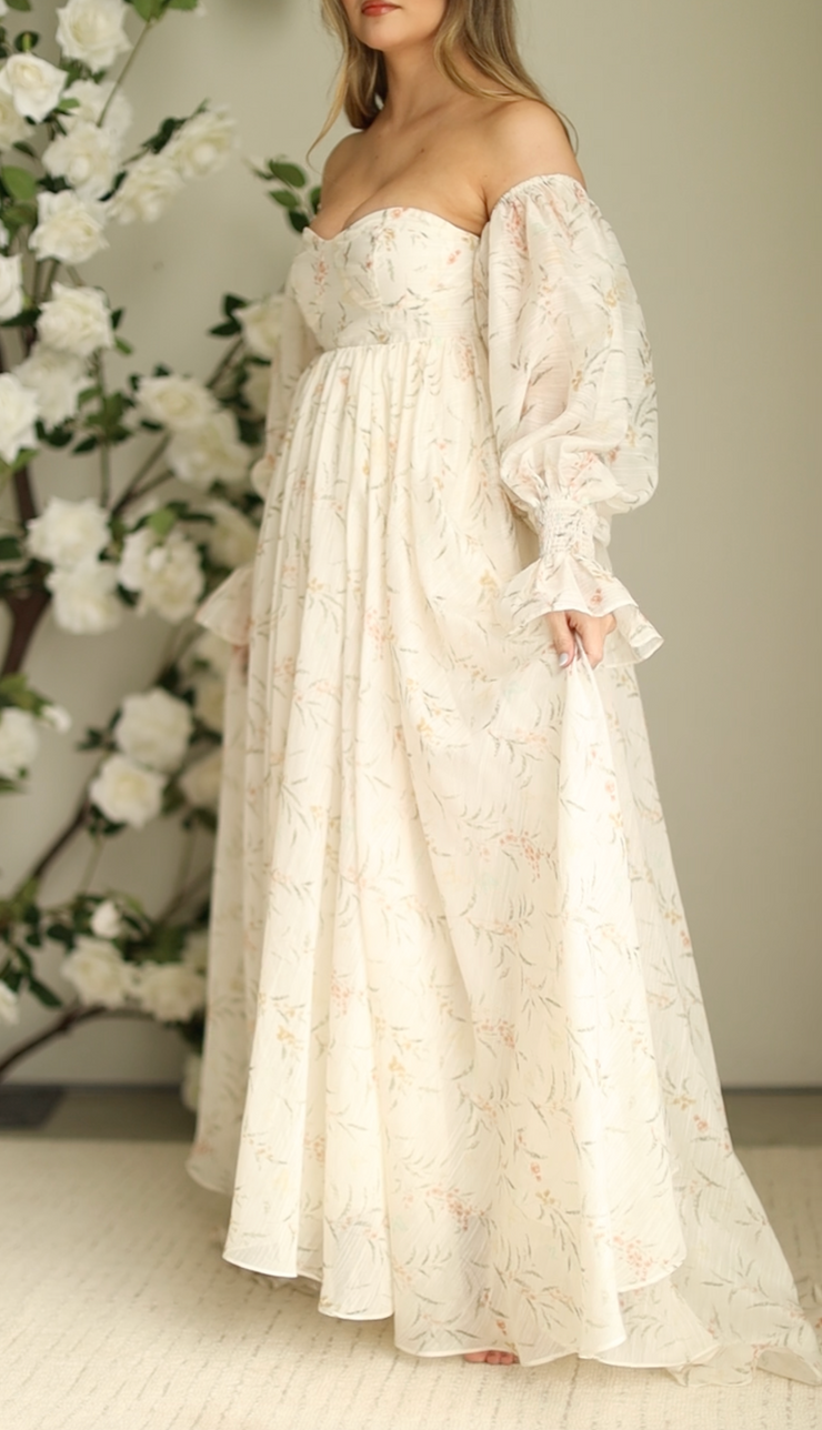 Delilah Maxi Dress with Train in Peach - Bump Friendly (XS-3XL) main image 1