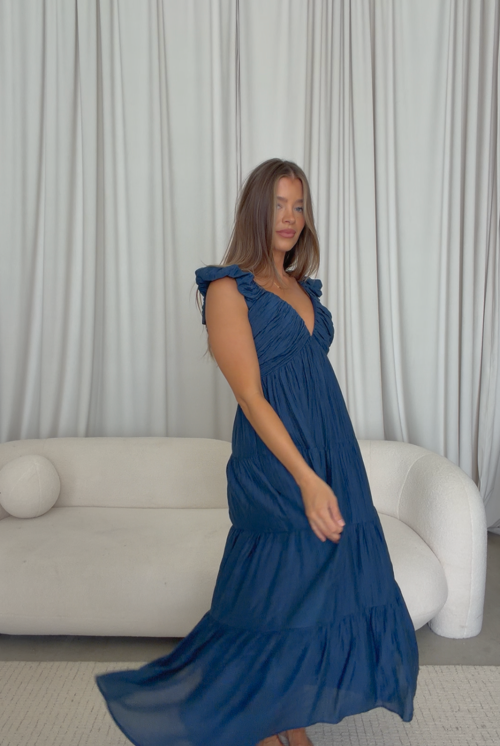 blue bump friendly dress Waves Maxi in | Off The Shoulder Flowy Maxi Dress or any special occasion that calls for quiet luxury Baby Shower Dress Ideas: Sweet
