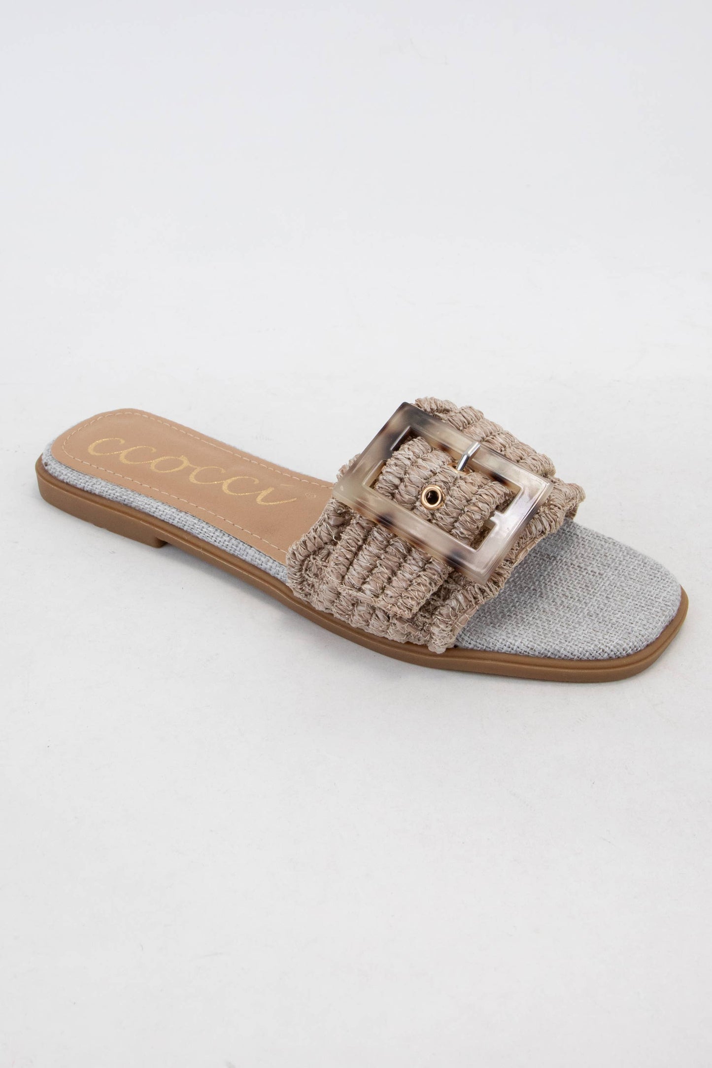 Leslie Raffia Slide with Tortoise Buckle in Taupe