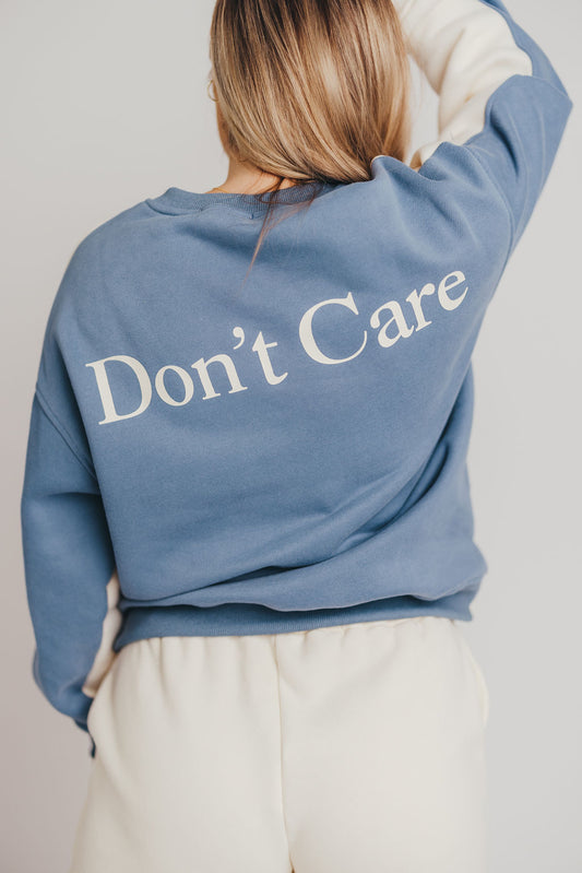 Blythe "Don't Know, Don't Care" Pullover in Cream/Vintage Blue
