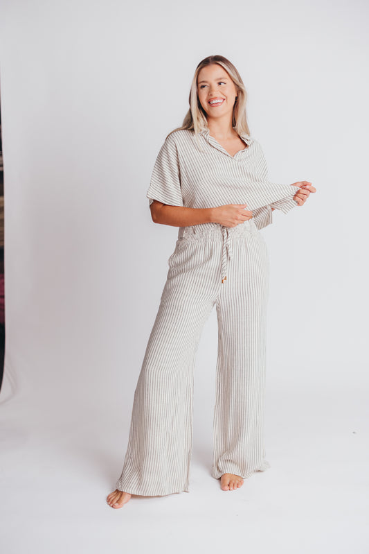 Lennox Striped Linen Blend Pants in Natural/Charcoal
