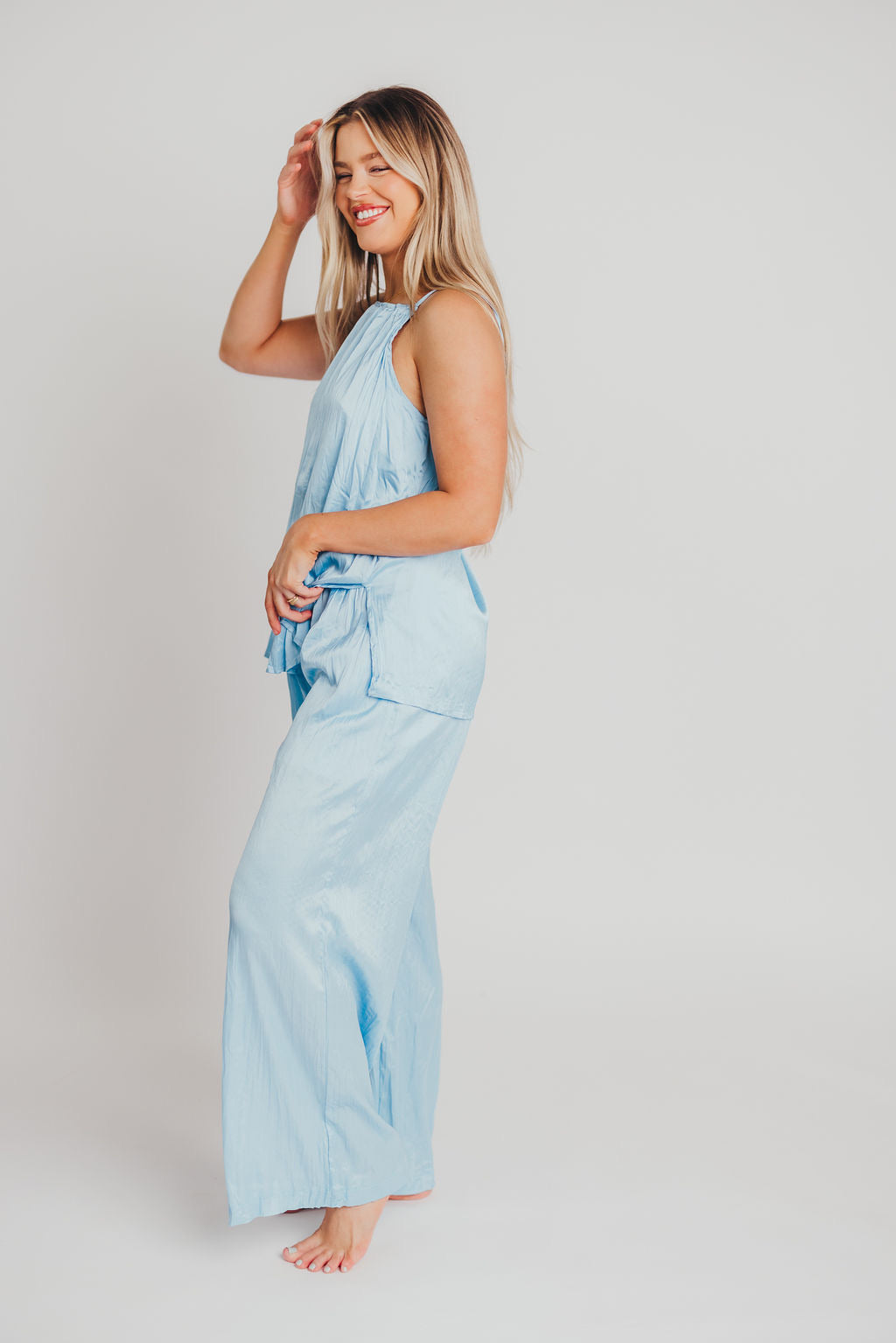 Fraser Satin Pleated Pants in Light Blue