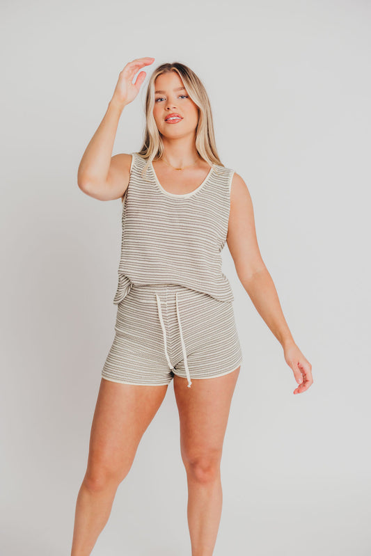 Irie Multi-Stripe Knit Shorts Set in Sage