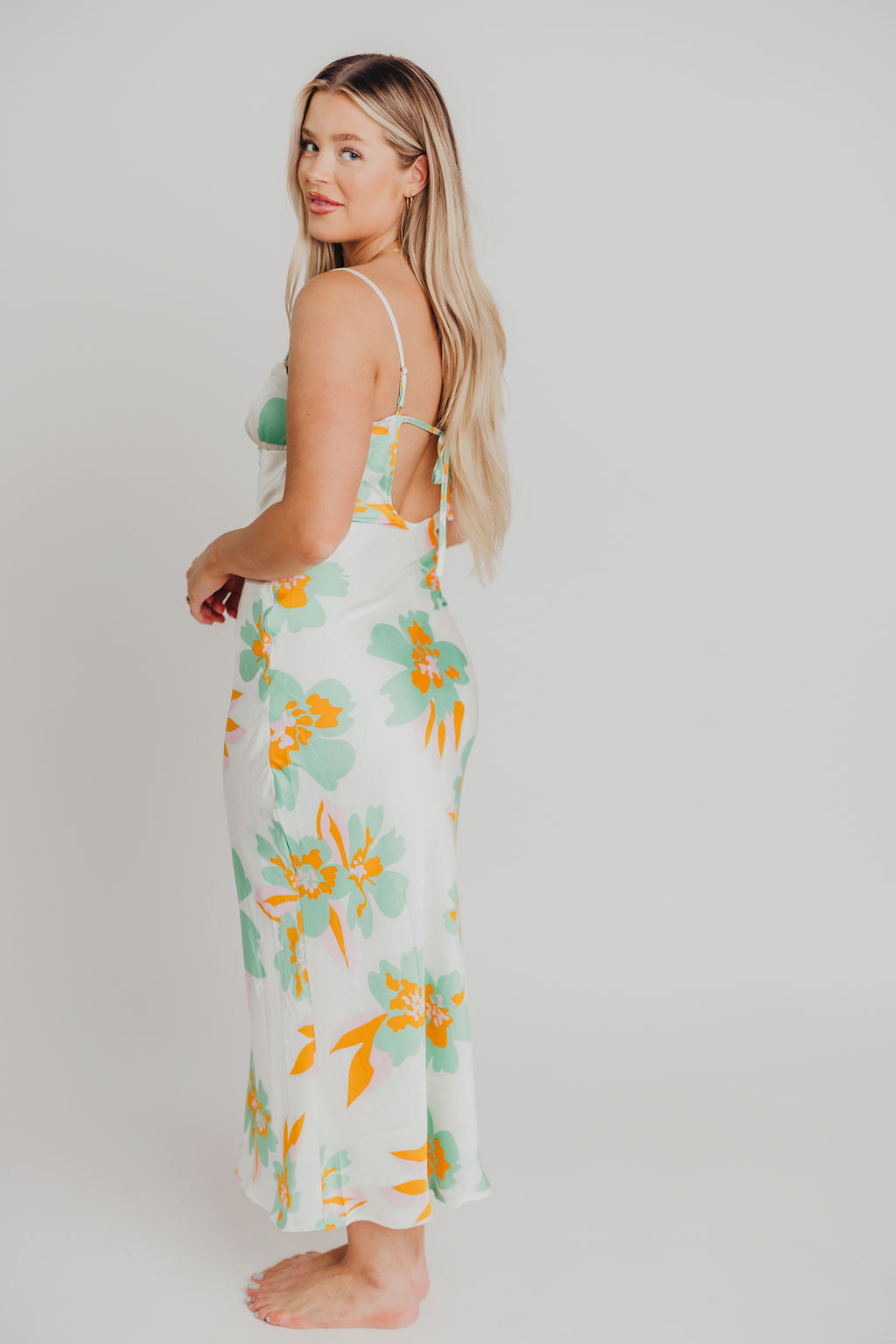 Alexandra Satin Maxi Dress in Green Floral