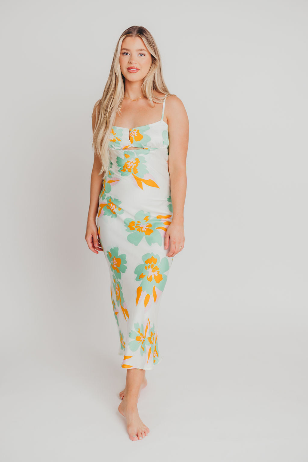 Alexandra Satin Maxi Dress in Green Floral