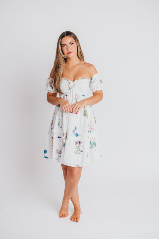 Alexis Off-the-Shoulder Mini Dress in White Floral