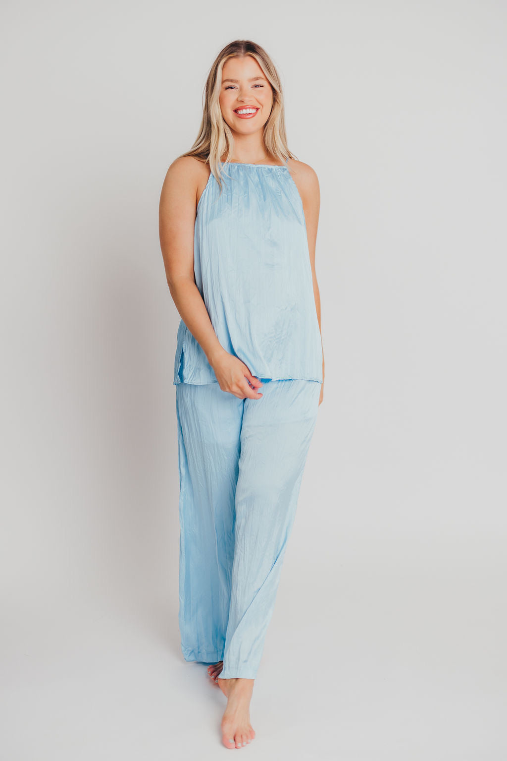 Fraser Satin Pleated Pants in Light Blue