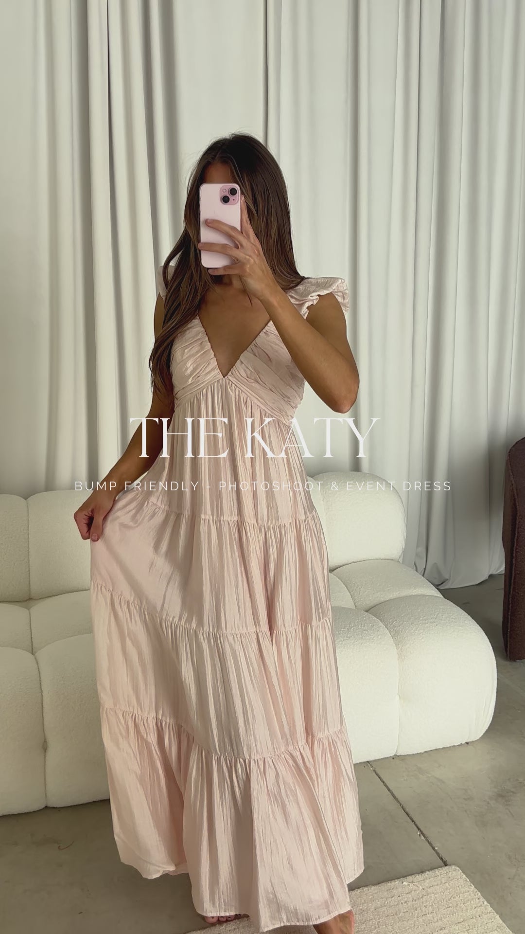 Katy Pleated Bodice Maxi Dress in Peach - Bump Friendly – Worth