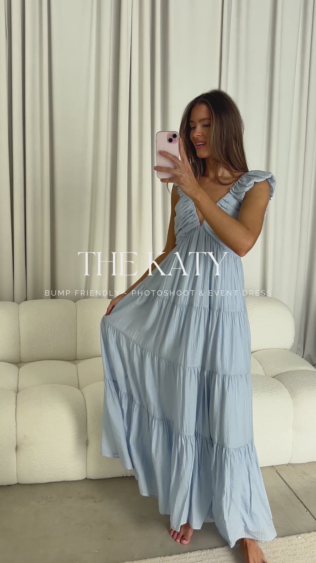 Katy Pleated Bodice Maxi Dress in Dusty Blue - Bump Friendly