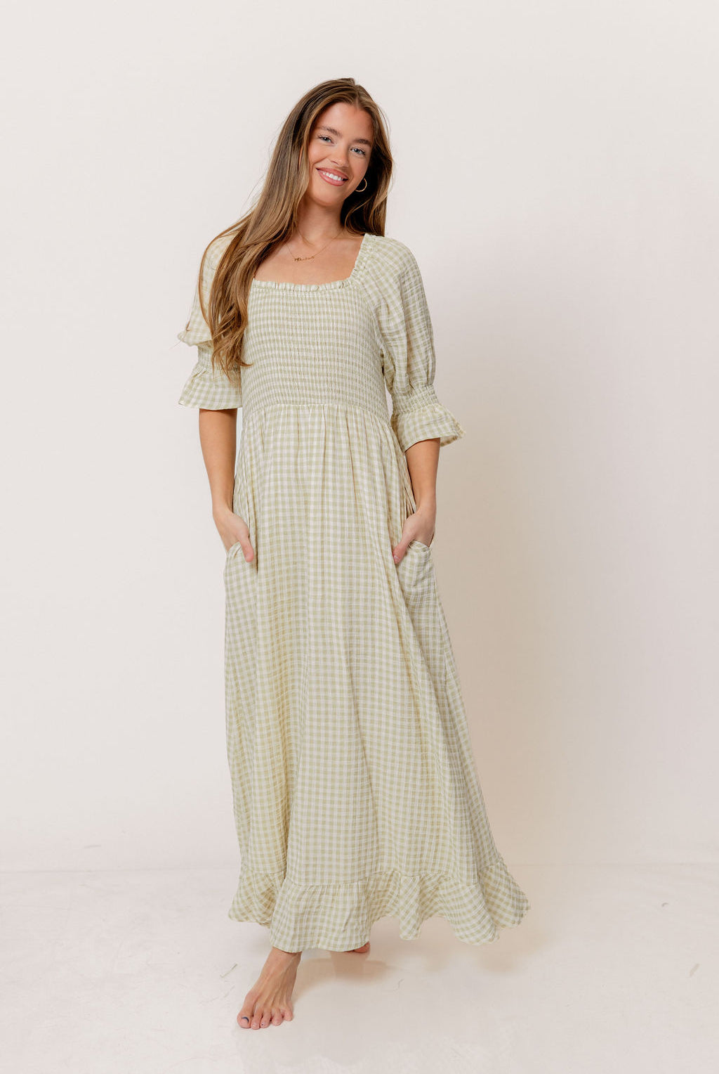 long sleeve gender reveal dress Loomaby Gender Reveal Dress Maternity Round Neck Long Sleeve Printed Ruched Casual Long Dress For Baby Shower Fall