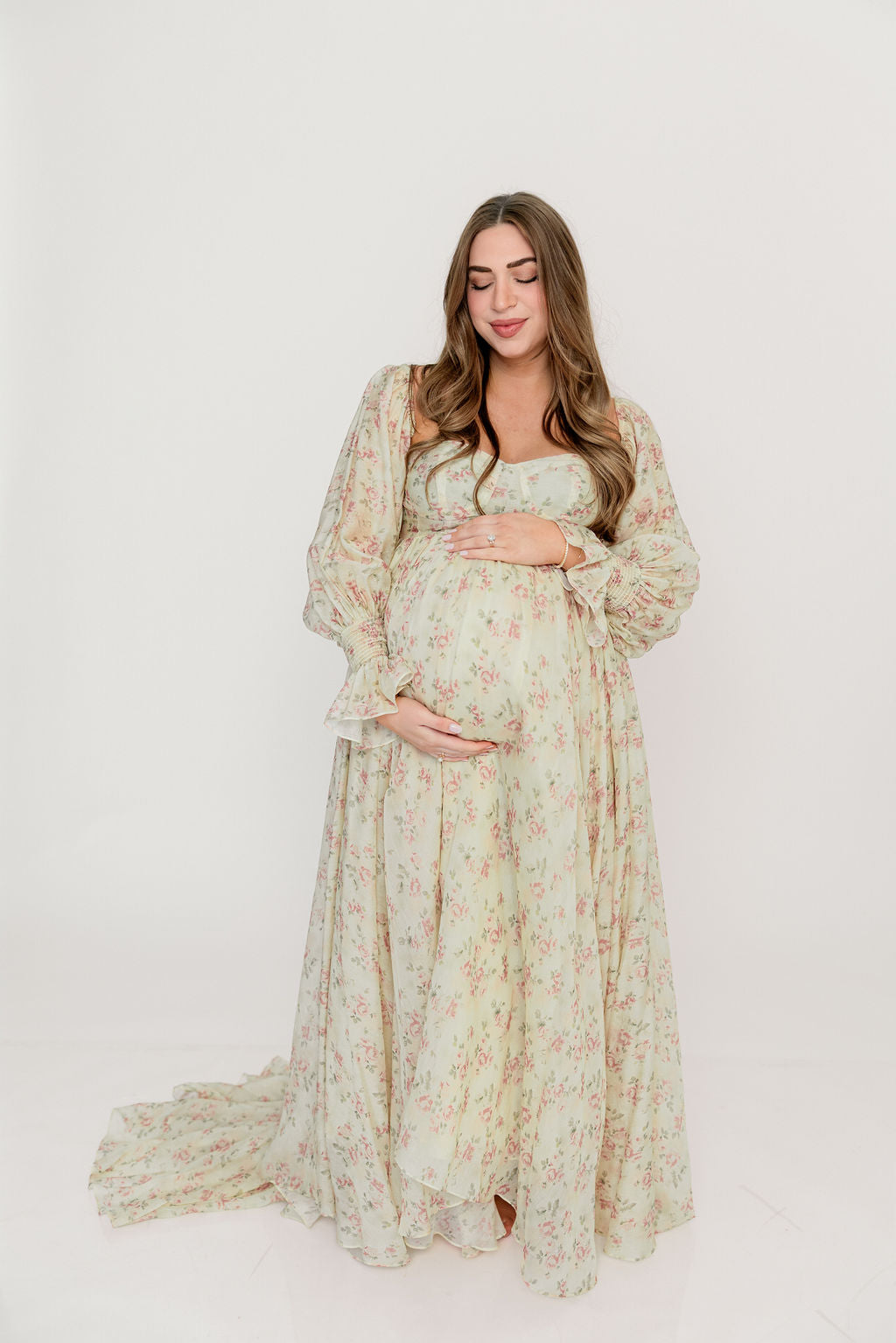 Delilah Maxi Dress with Train in Vintage Floral - Bump Friendly Worth Collective Delilah Maxi Dress with Train in Vintage Floral - Bump Friendly Worth Collective