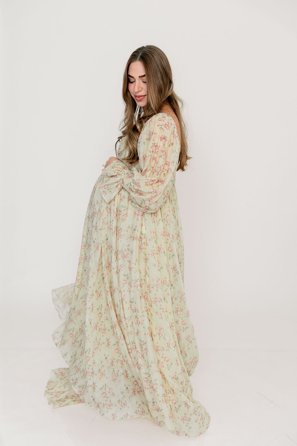 fitted lace wedding dress Delilah Maxi Dress with Train in Cream Floral main image 1