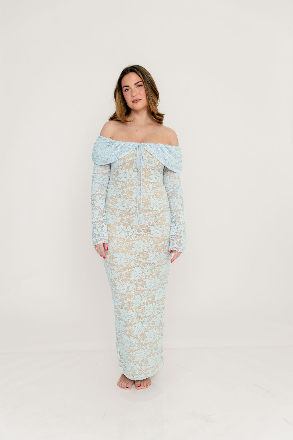 Ella Lace Maxi Dress in Pale Blue Medium Ella Lace Maxi Dress in Pale Blue Medium