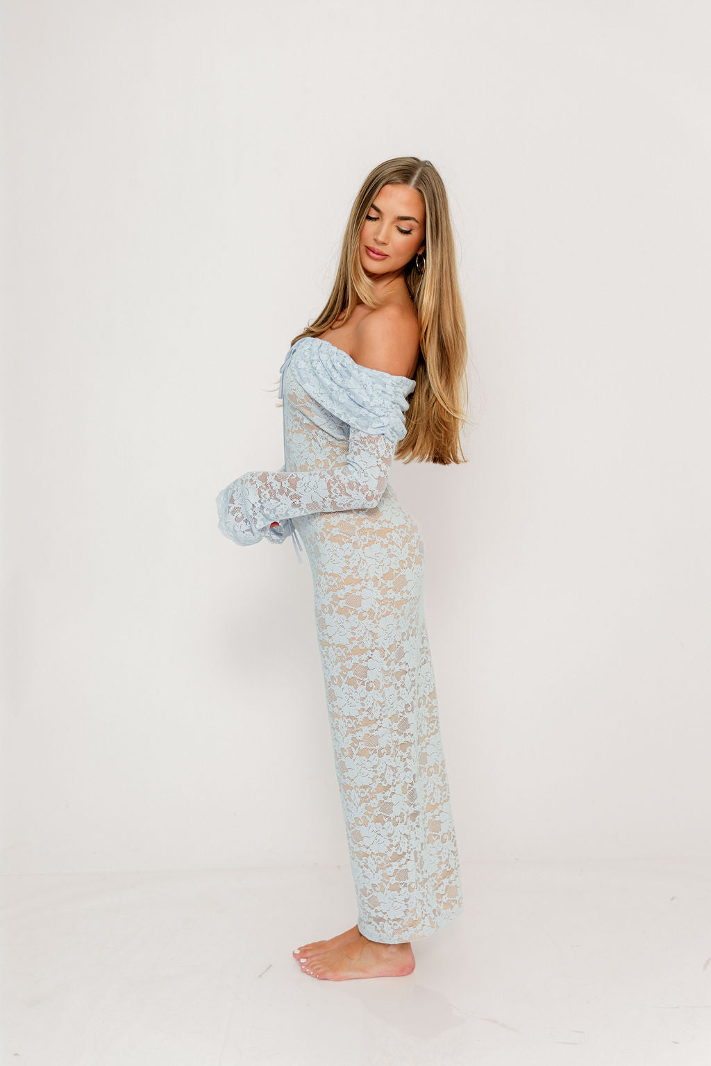 Ella Lace Maxi Dress in Pale Blue Medium Ella Lace Maxi Dress in Pale Blue Medium