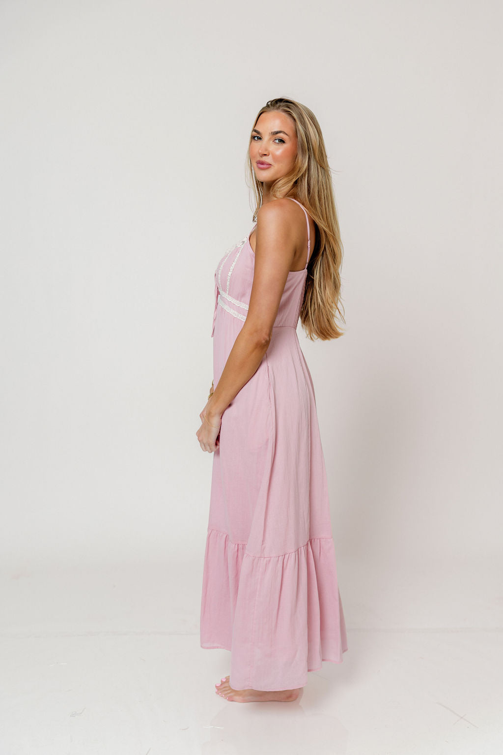 Faye Lace Detail Maxi Dress in Dusty Pink Small Faye Lace Detail Maxi Dress in Dusty Pink Small