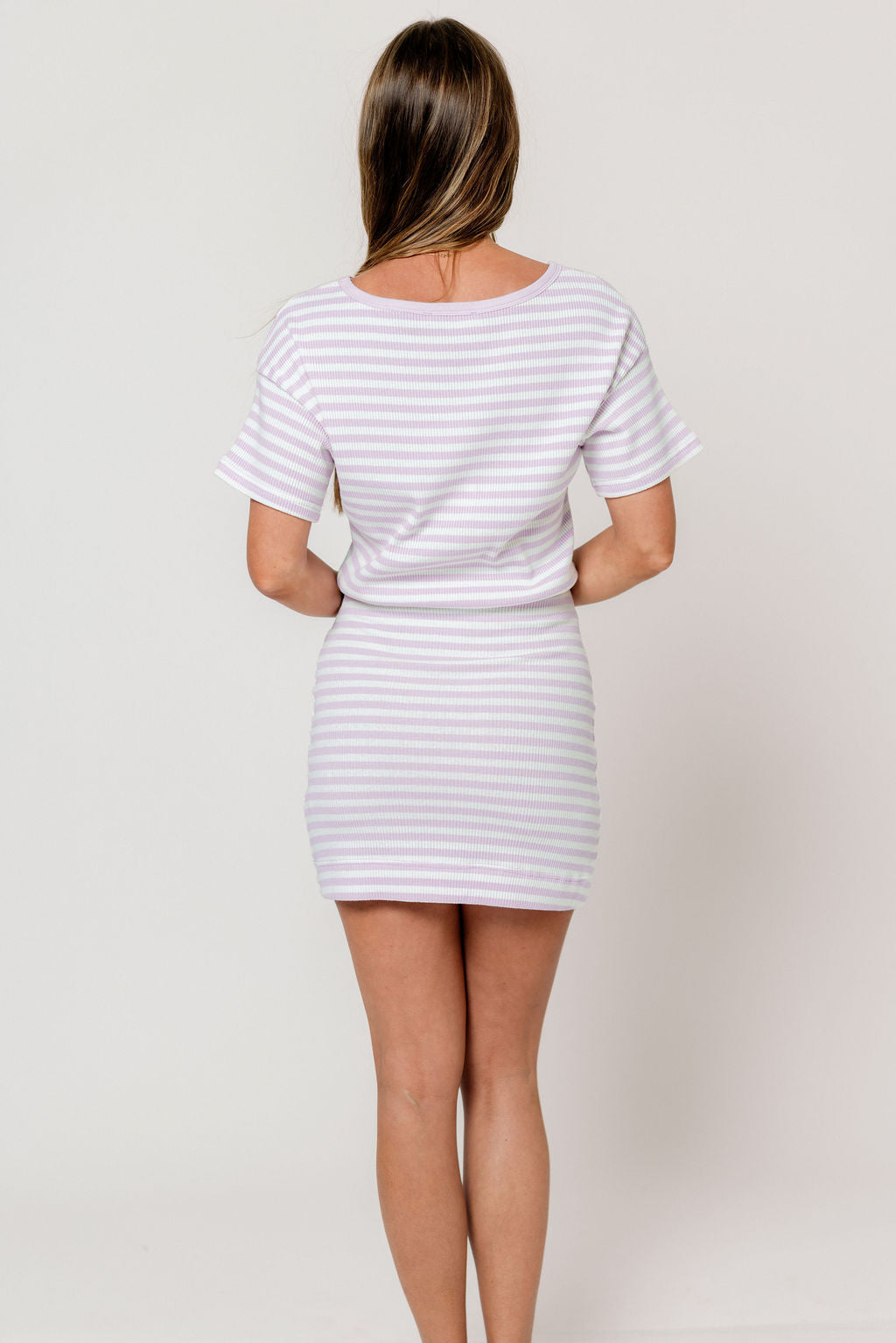 Liora Striped Mini Dress in Lavender/White – Worth Collective