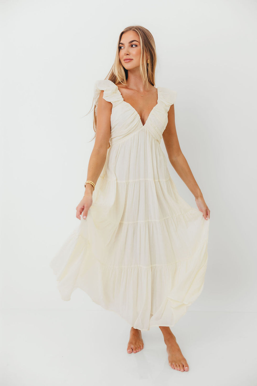 Katy Pleated Bodice Maxi Dress in Hazelnut - Bump Friendly