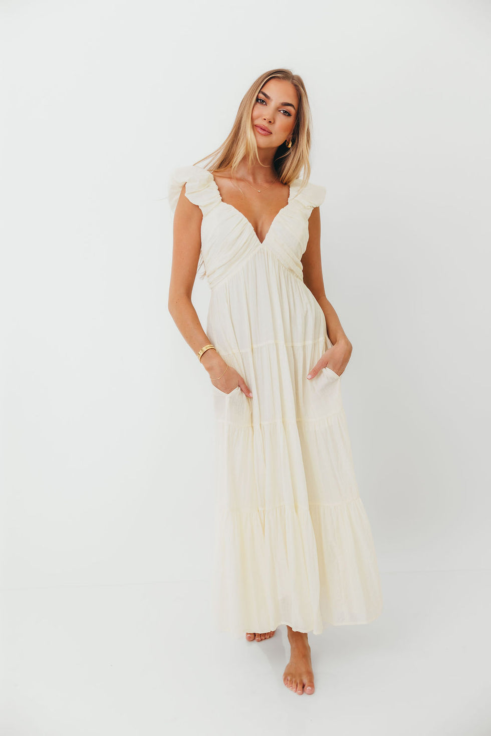Katy Pleated Bodice Maxi Dress in Dusty Blue - Bump Friendly