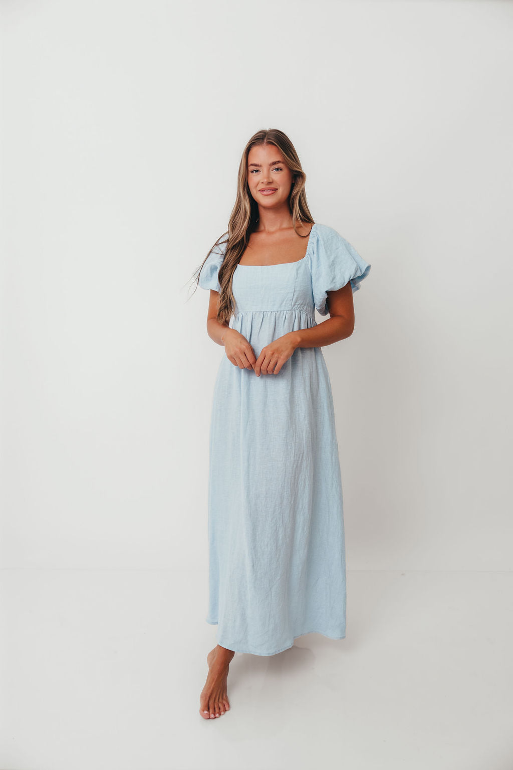 Candace Linen Maxi Dress in Light Blue - Bump Friendly *11/7 PRE-ORDER*