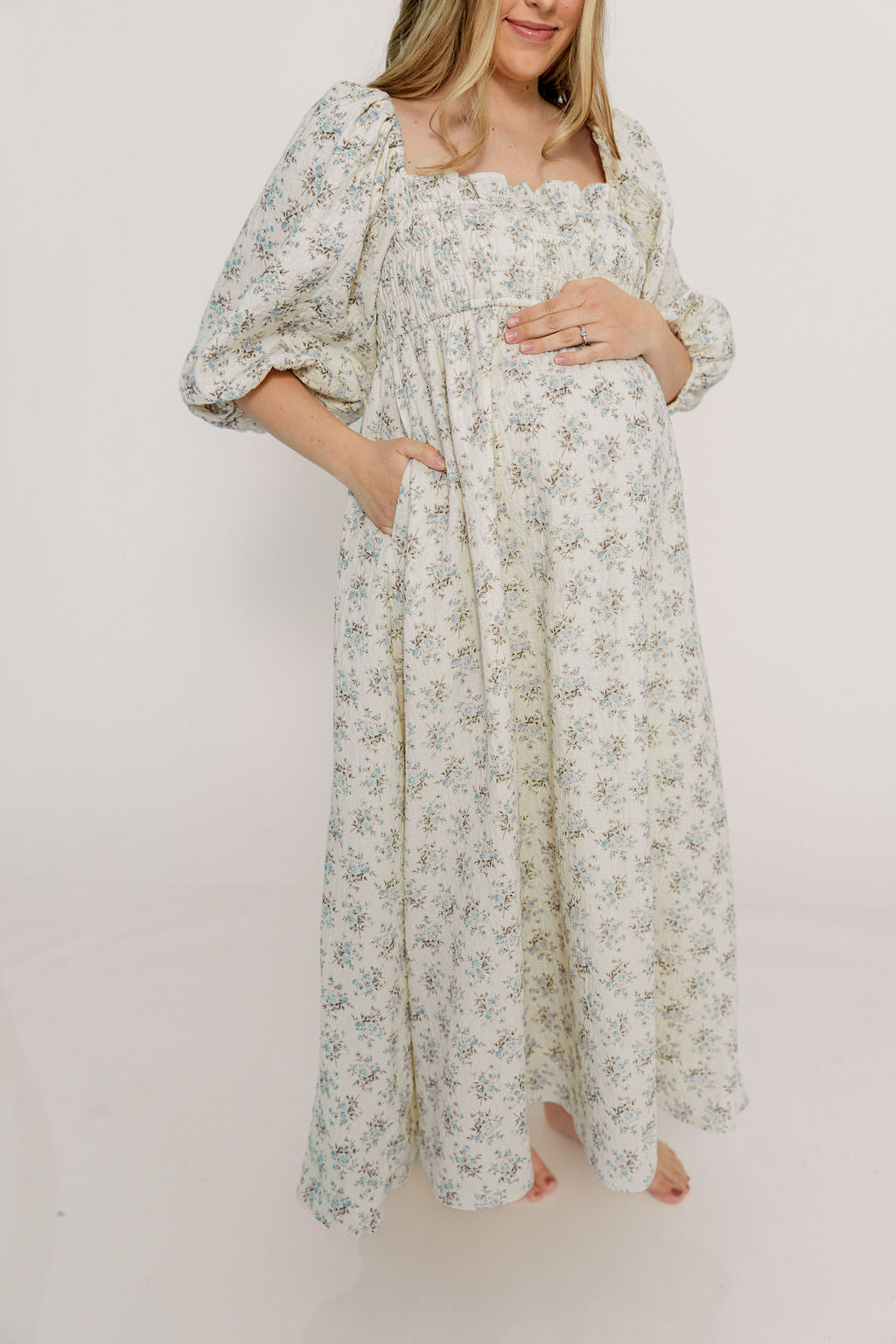 Noa Premium 100% Cotton Maxi Dress in Dusty Blue Floral