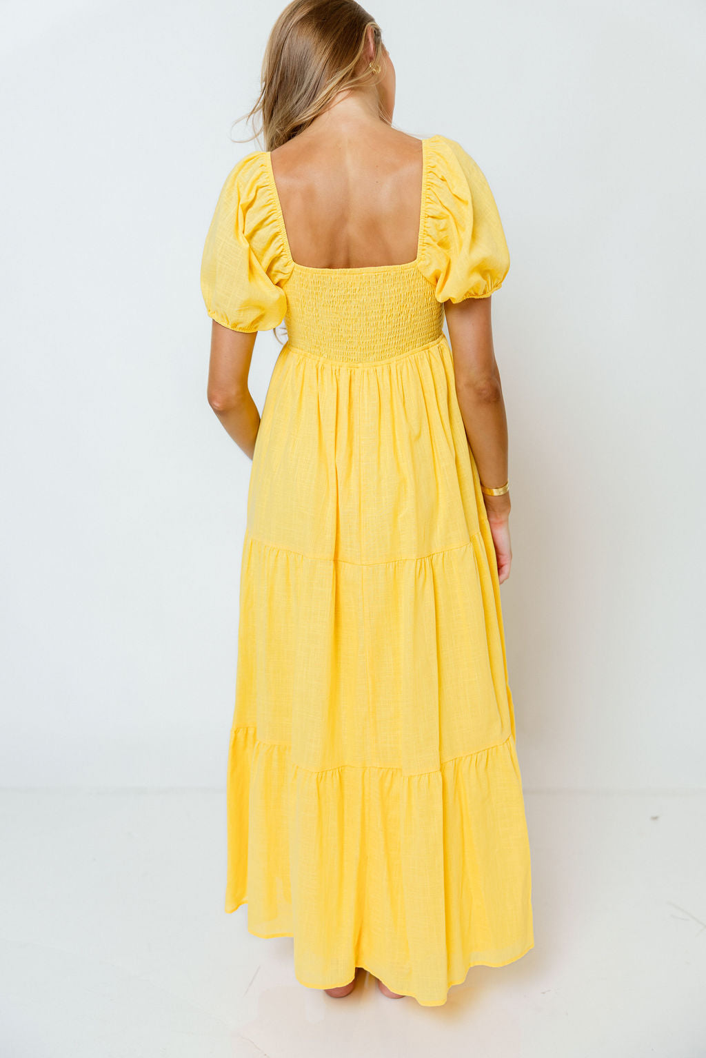 yellow tiered maxi dress Vickie Tiered Maxi Dress in Yellow Large