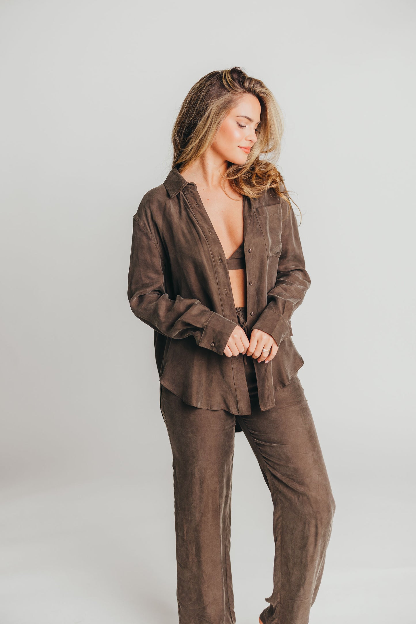 Zoe Three-Piece Cupro Set in Espresso