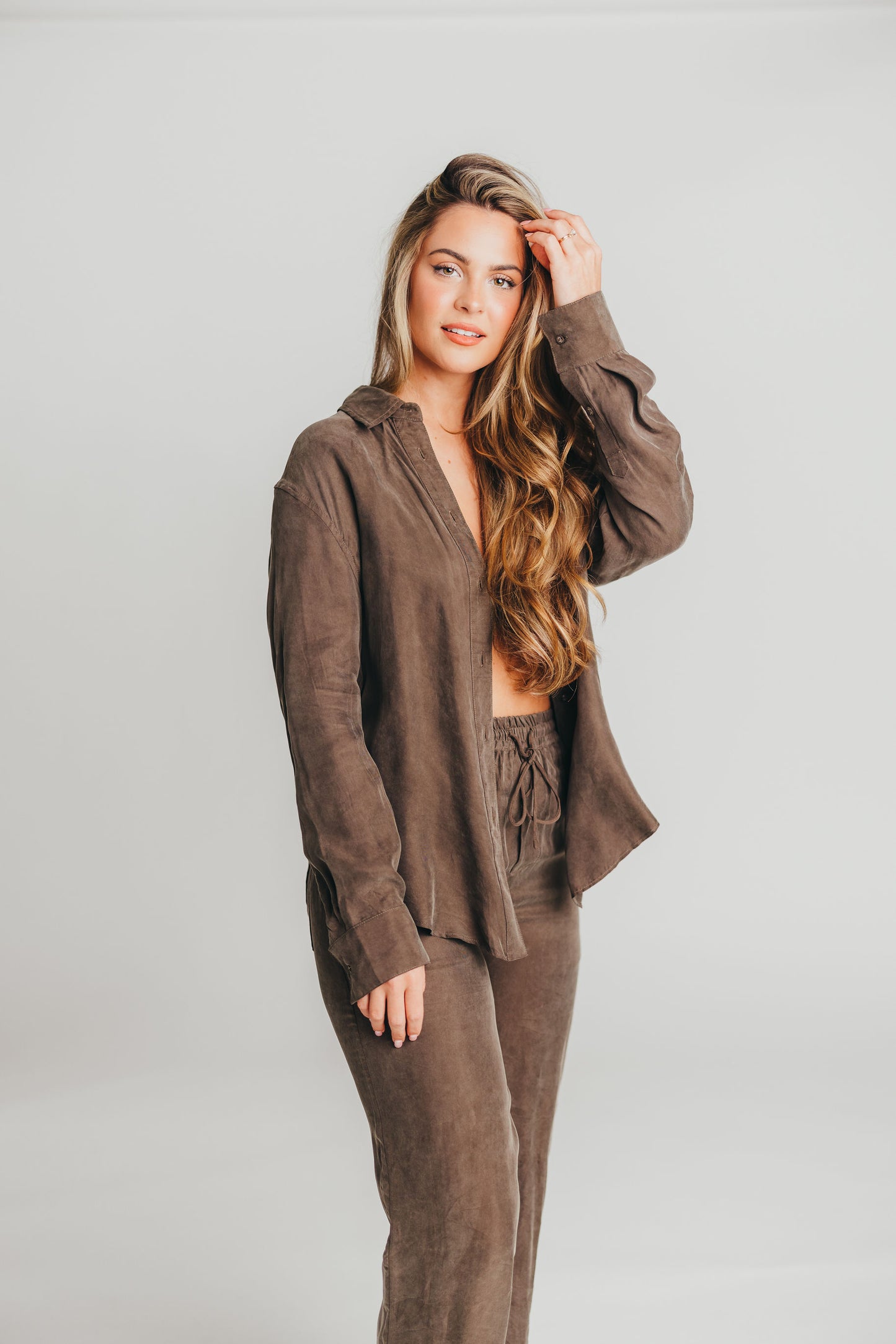 Zoe Three-Piece Cupro Set in Espresso