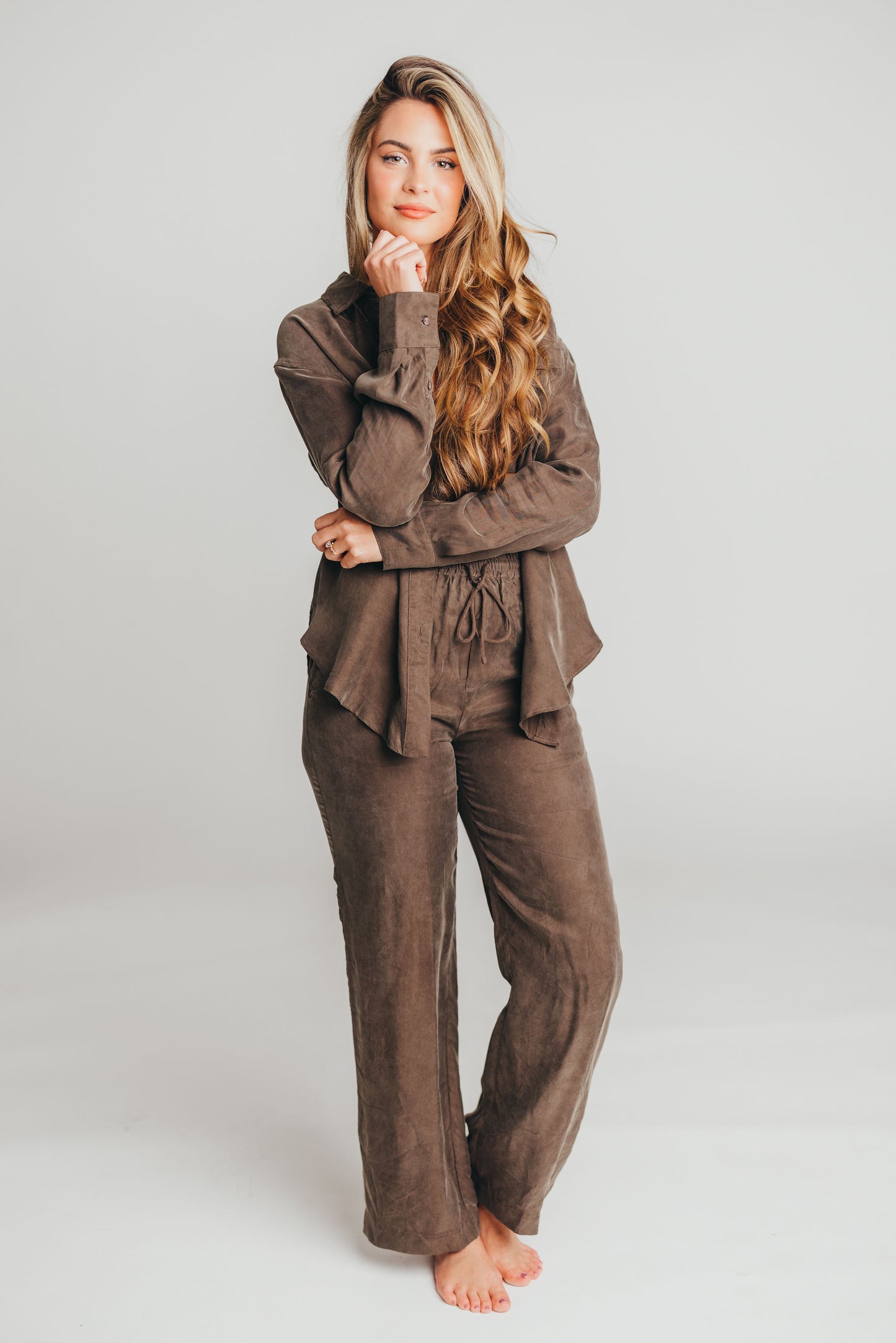 Zoe Three-Piece Cupro Set in Espresso