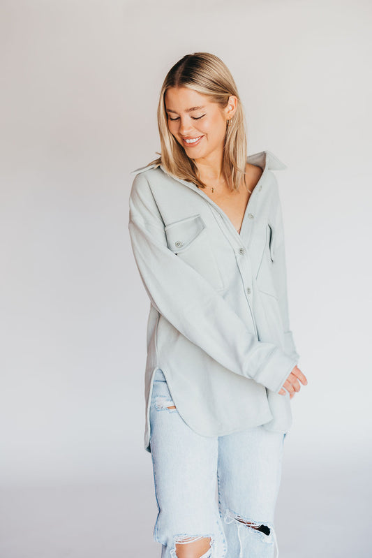 Soft and Lofty Corduroy Shirt Jacket in Sage - Extended Sizes