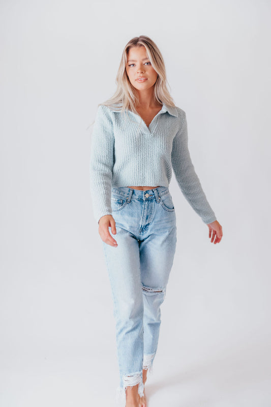 The Chasica Cozy Sweater with Collar in Sage