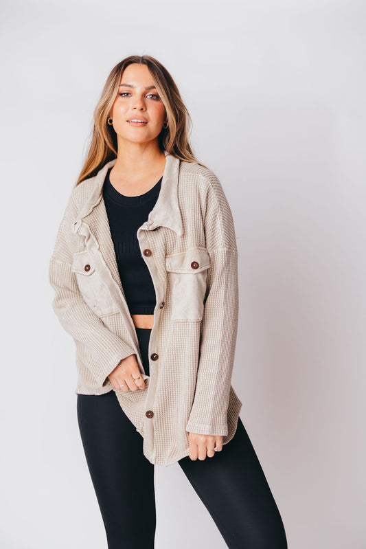 Reese Vintage Wash Shacket in Stone - Extended Sizes