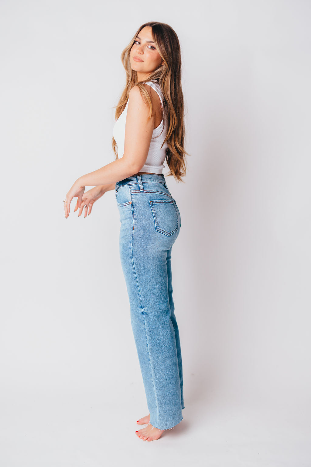 Brit High Rise Denim With Scissor Cut Hem