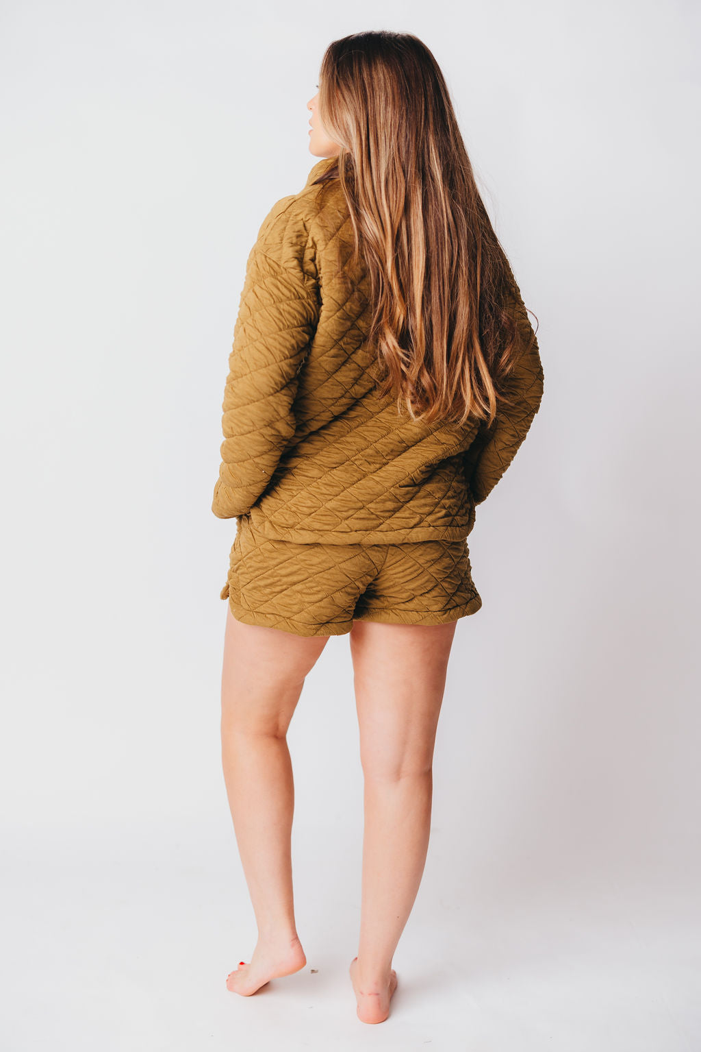 Luxe Quilted Pullover and Shorts Set in Olive