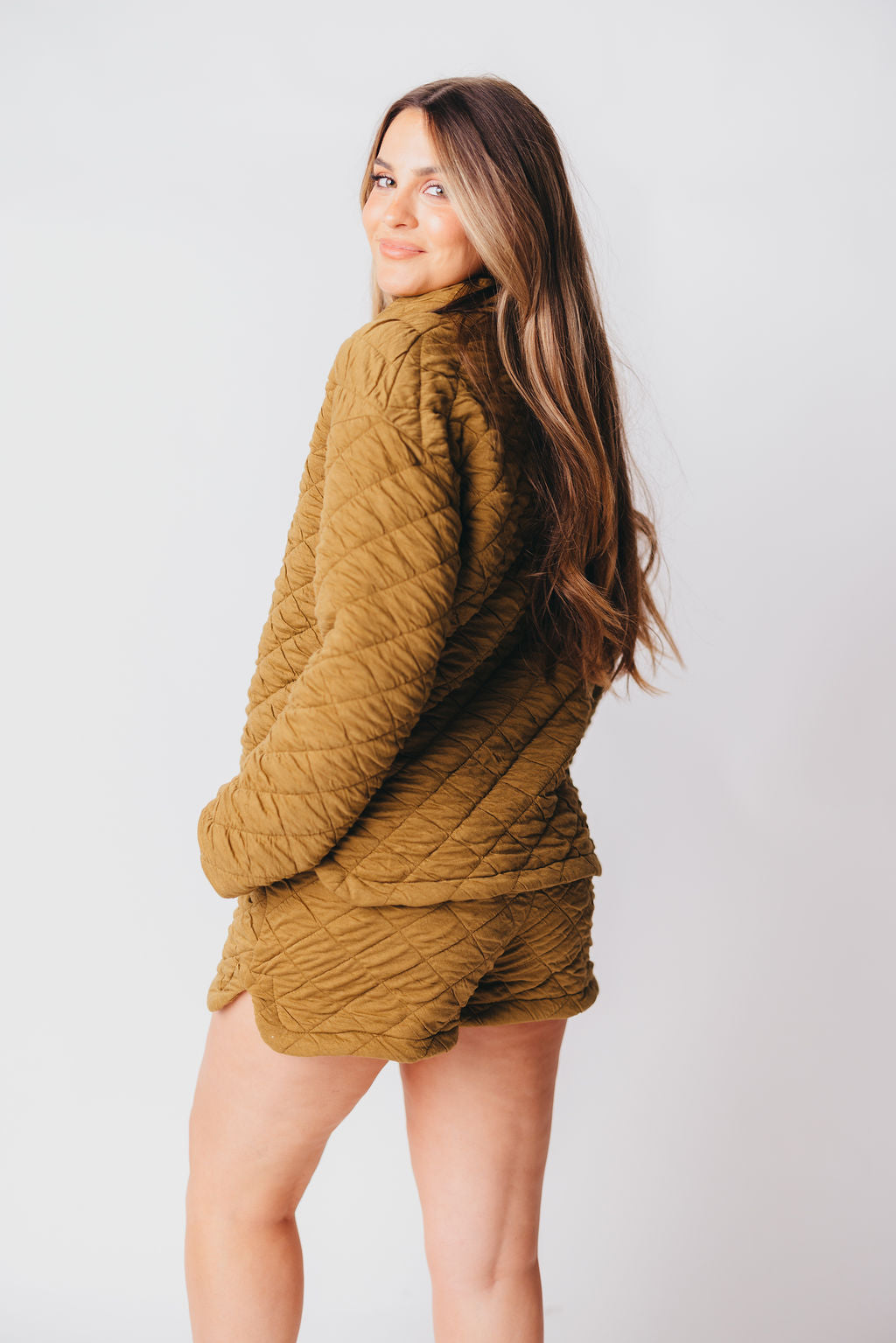 Luxe Quilted Pullover and Shorts Set in Olive