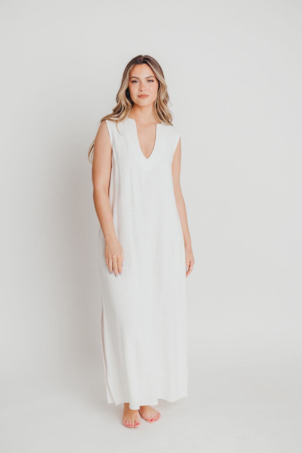 How Sweet It Is Sleeveless Linen-Blend Maxi in Ivory - Bump Friendly
