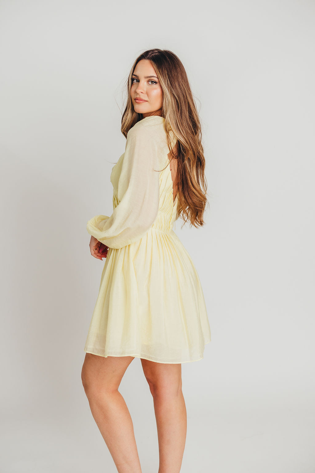 Carina Open Back Mini Dress in Butter