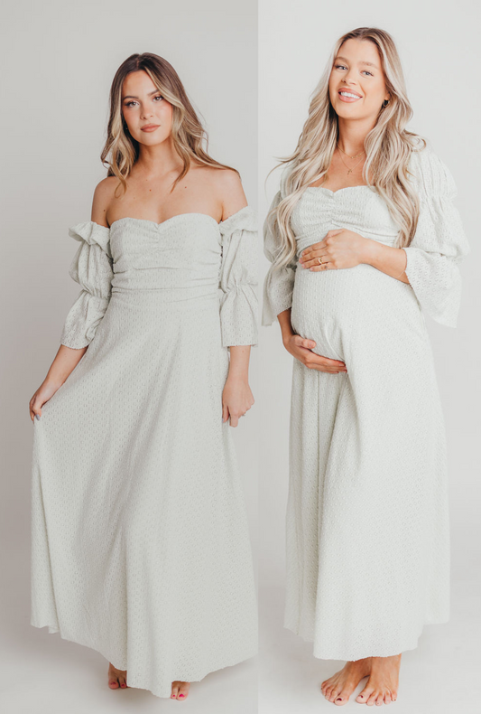 Corrine Off Shoulder Maxi Dress in Mint - Bump Friendly - Sign up for May Restocks