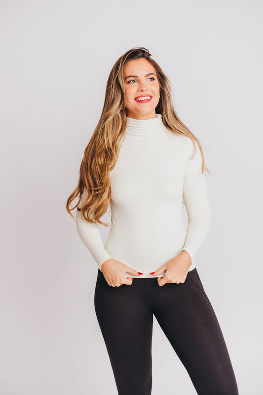 Bare Essential Seamless Mock-Neck Top in Ivory