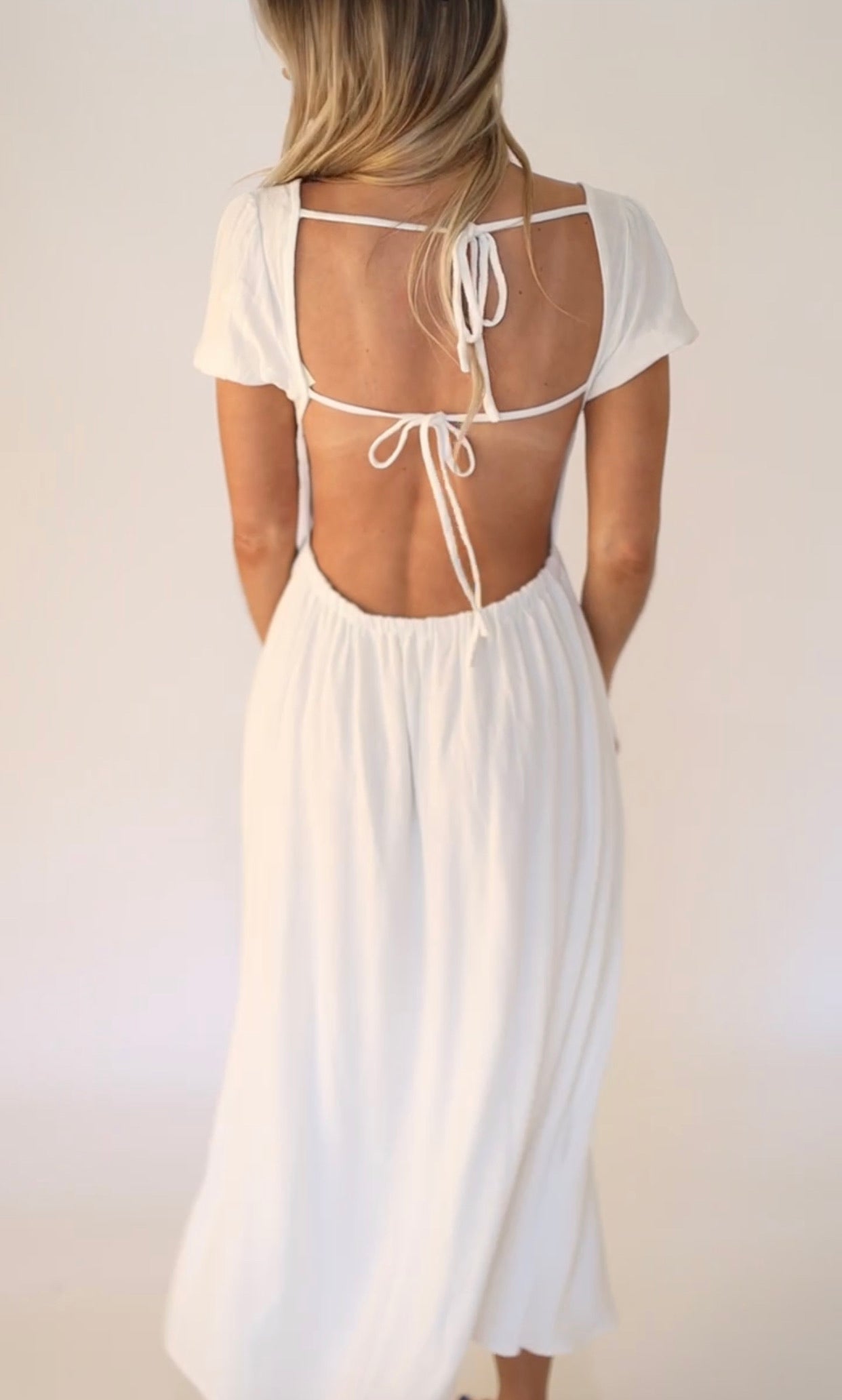 August Open Back Midi Dress in White - Bump Friendly