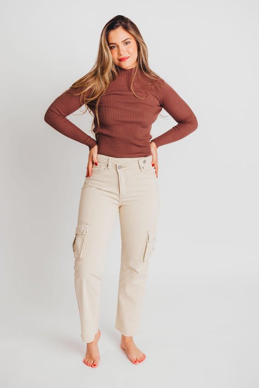 Tracey High Rise Straight Cargo Khaki Jeans