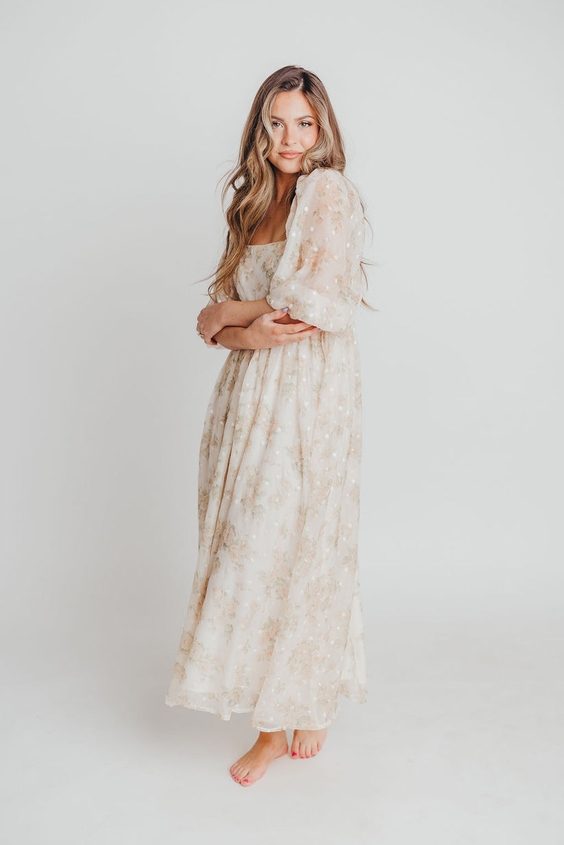 Mona Maxi Dress in Cream Floral - Bump Friendly - Restocking February ...