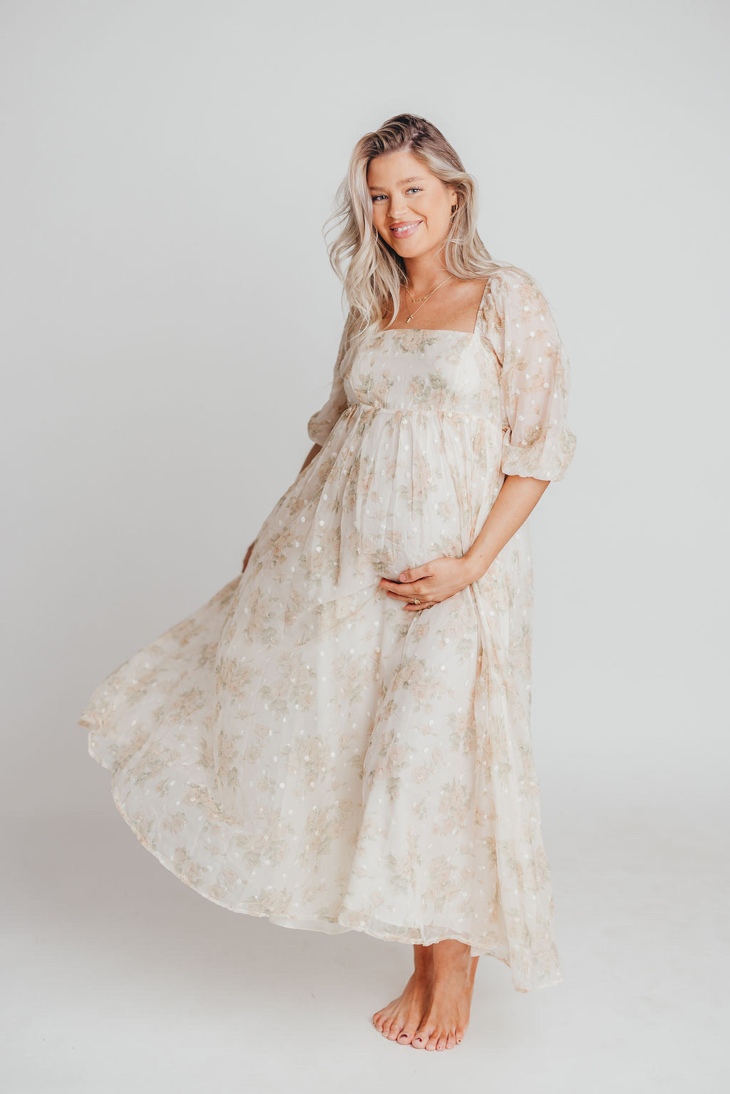 *New* Mona Maxi Dress with Smocking in Cream Floral - Bump Friendly & Inclusive Sizing (S-3XL)